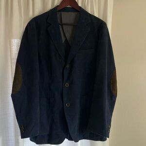 Scott James Corduroy Blazer • Navy Blue w/Brown Suede Elbows • Size M